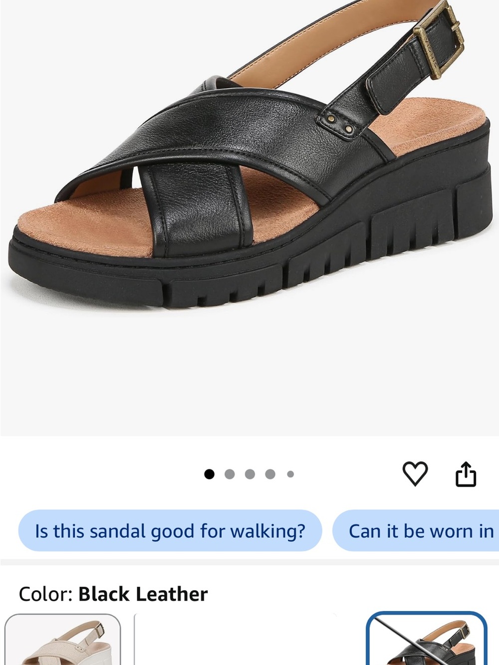 Vionic Black Leather Crisscross Slingback Sandal